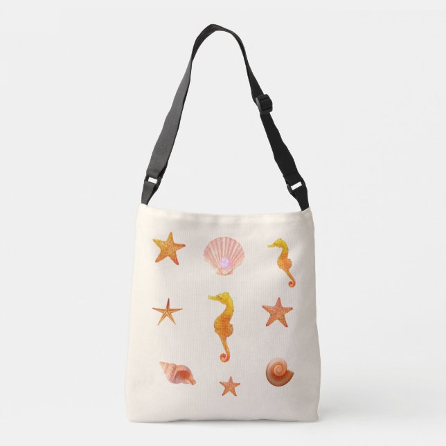 Sac Ajustable Coquillages de mer, étoiles & hippocampes en ivoir (Dos)