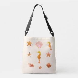 Sac Ajustable Coquillages, étoiles et hippocampes sur ivoire