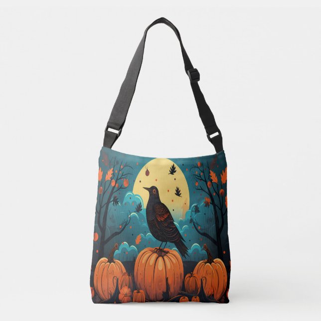 Sac Ajustable Corbeau d'Halloween dans la forêt Citrouille (Devant)