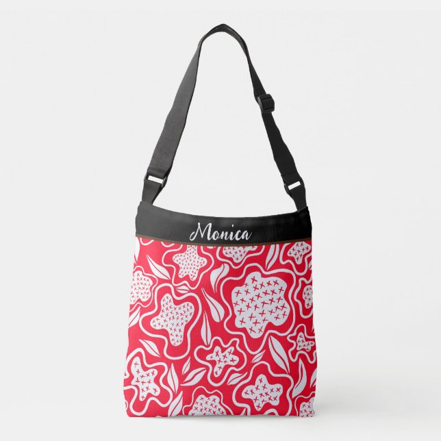 Sac Ajustable Couture croisée sur mesure look rouge blanc floral (Devant)