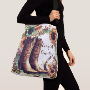 Sac Ajustable Cowgirl Rustique Western Tournesol et Bottes