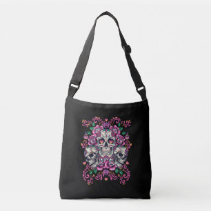 Sac Ajustable Crâne floral, squelette aquarelle rose, Halloween.