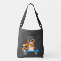 Cute Orange Chat sur Skateboard Cartoon