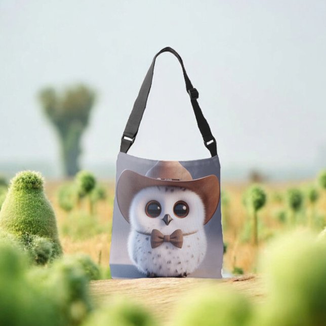 Sac Ajustable Cute white fluffy owl with a cowboy hat (Créateur téléchargé)
