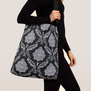 Sac Ajustable Damas Rococo Grand Motif Gris sur Noir