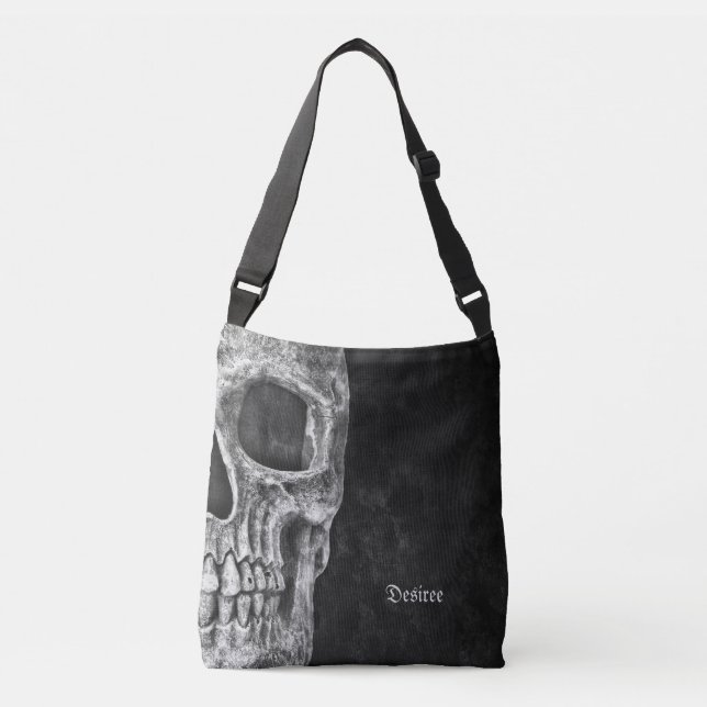 Sac Ajustable Demi-Crâne gothique Cool noir et blanc Grunge (Devant)