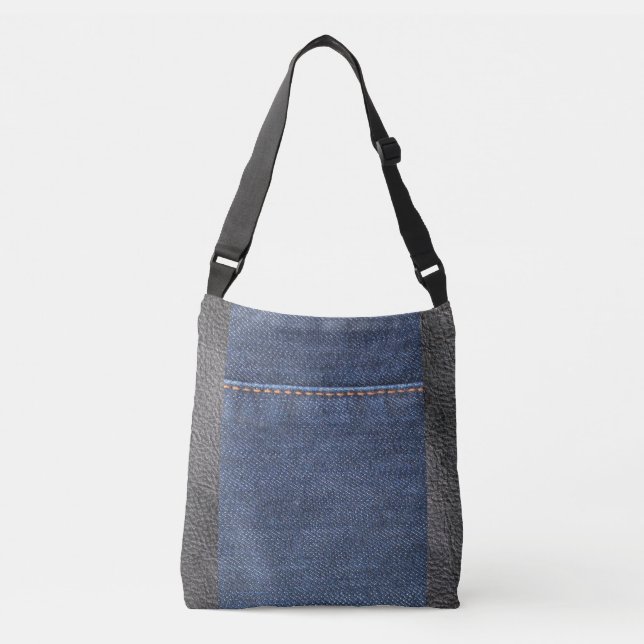 Sac Ajustable Denim moderne de blues-jean et cuir noir (Devant)