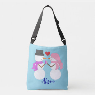 Sac Ajustable Douces Bonhommes de Neige Amoureux : Bleu Clair