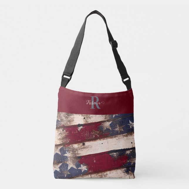 Sac Ajustable Drapeau Américain Distorti De Monogramme Personnal (Devant)