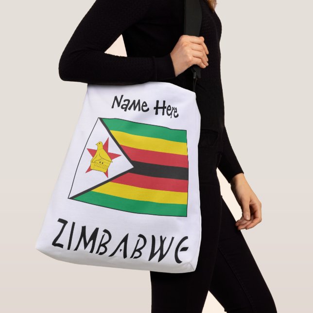 Sac Ajustable Drapeau du Zimbabwe avec votre nom Crossb (De près)