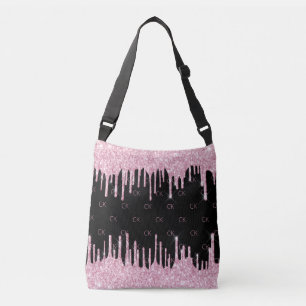Sac Ajustable Écran noir rose gouttes monogramme élégant