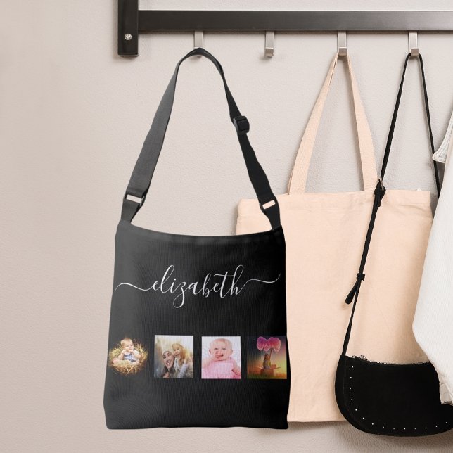 Sac Ajustable Écriture de nom de collage photo noir blanc (Créateur téléchargé)