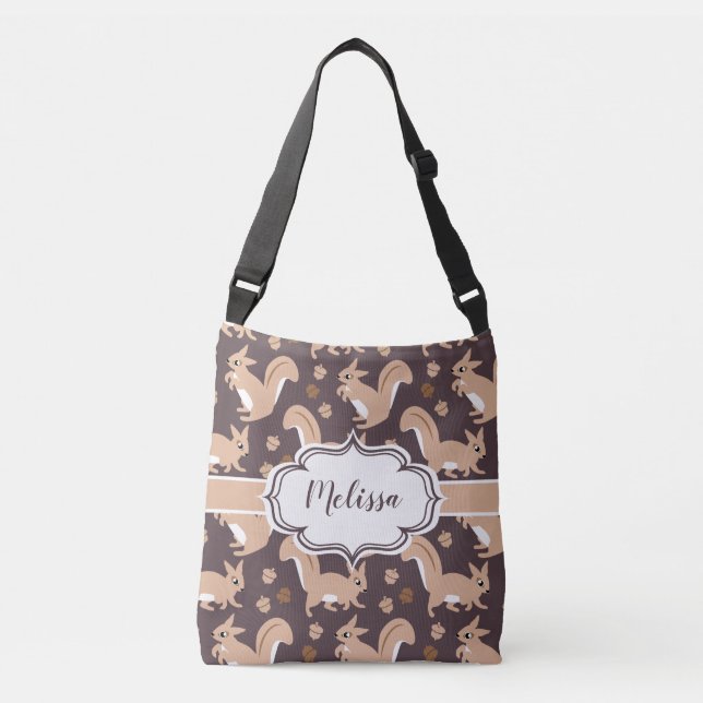 Sac Ajustable Écureuils mignons et cornes Nom personnalisé (Devant)