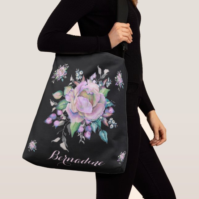 Sac Ajustable Elégant floral pastel Aquarelle Personnaliser noir (De près)