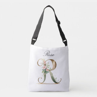 Sac Ajustable Elegant Gold Floral Letter R Crossbody Bag