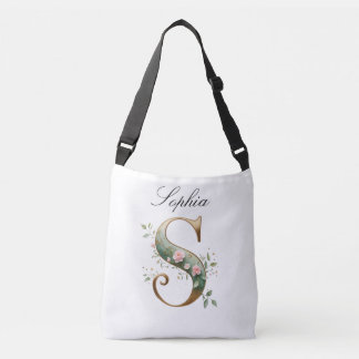 Sac Ajustable Elegant Gold Floral Letter S Crossbody Bag