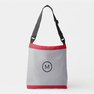Sac Ajustable Élégant Monogramme sur noir, rouge et argent rayé