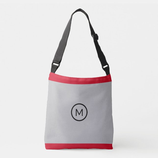 Sac Ajustable Élégant Monogramme sur noir, rouge et argent rayé (Devant)