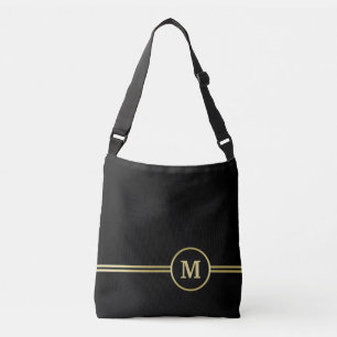 Sac Ajustable Élégant or Monogramme personnalisé sur noir