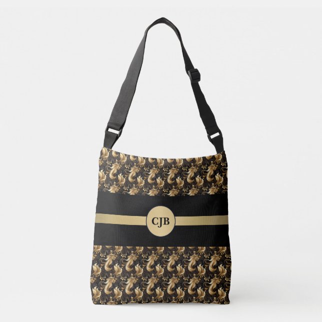 Sac Ajustable Elégant Or & Noir Abstrait personnalisé (Devant)