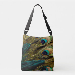 Sac Ajustable Elégante Abstraite bleue Turquoise or Peacock Feat