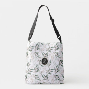 Sac Ajustable Élégante fleur rose monogramme de feuilles vertes 
