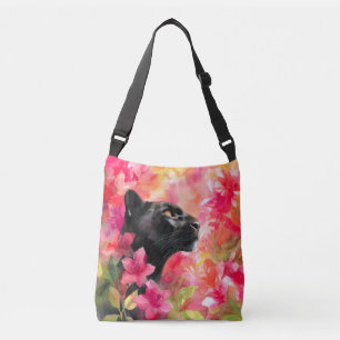 Sac Ajustable Élégante panthère noire florale sauvage florissant