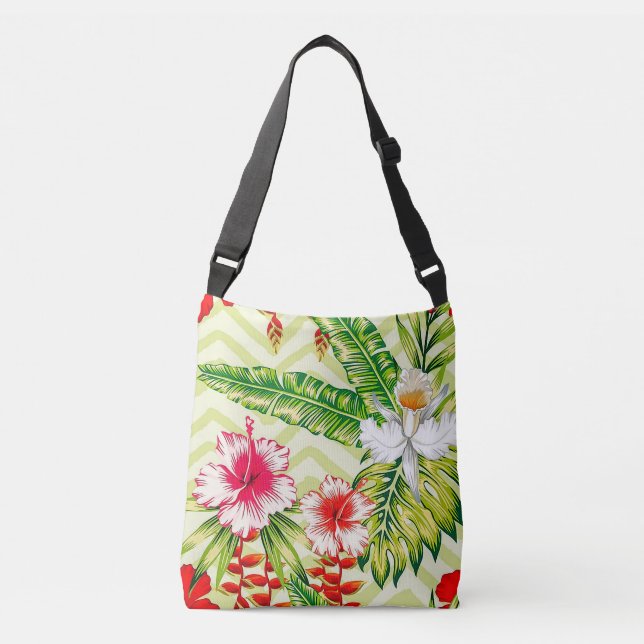 Sac Ajustable Élégants Feuilles tropicaux et fleurs d'Hibiscus | (Devant)