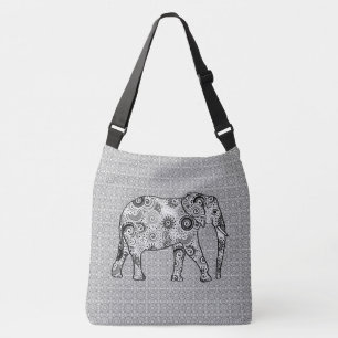 Sac Ajustable Éléphant de remous de fractale - gris, noir et