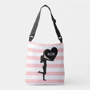 Sac Ajustable Femme & cœur silhouette noire sur rose & blanc