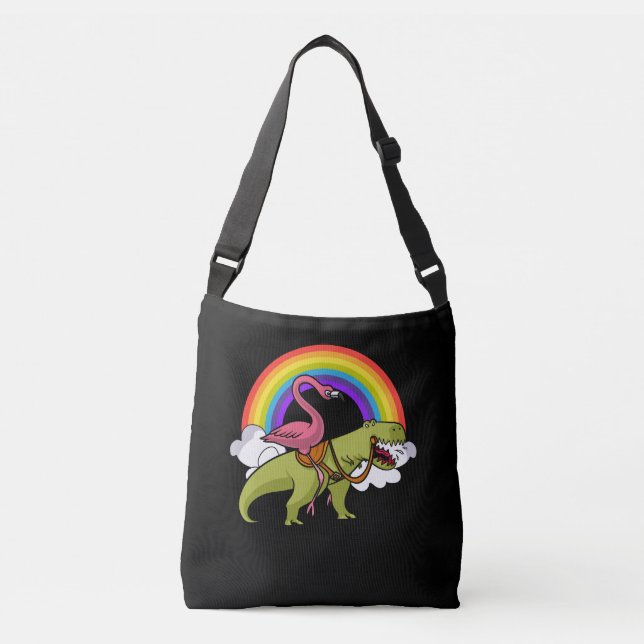 Sac Ajustable Flamant rose Oiseau Riding T-Rex Dinosaur Arc en c (Devant)
