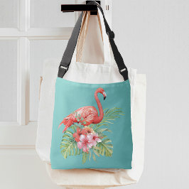 Sac Ajustable Flamant rose tropical Floral Aqua Blue