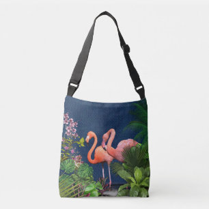 Sac Ajustable Flamants roses bleus classiques Feuilles verts