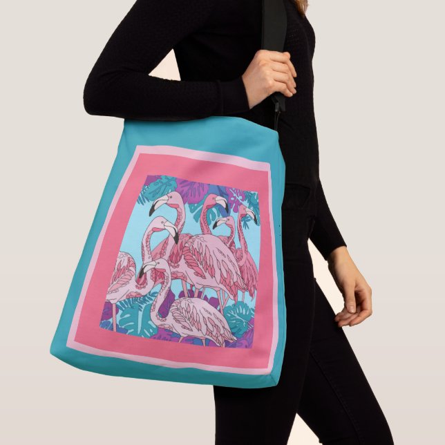 Sac Ajustable Flamants roses mignons sur rose & menthe (De près)