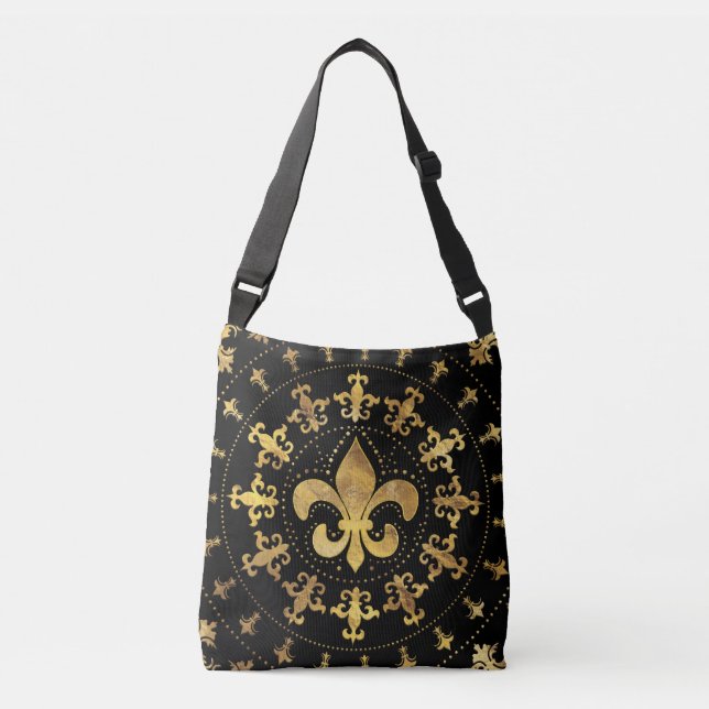 Sac Ajustable Fleur de lis - ornement circulaire - Or et noir (Devant)