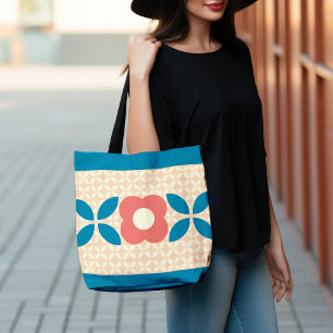 Sac Ajustable Fleur Rétro, Motif Géométrique Corail, Bleu, Pêche