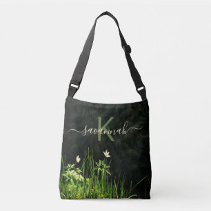 Sac Ajustable Fleur sauvage blanc floraux noir nom monogramme