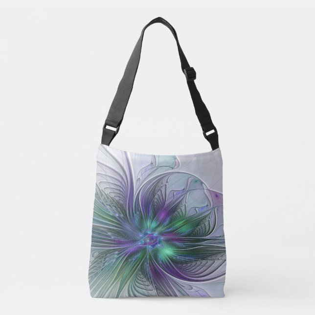 Sac Ajustable Fleur vert violet Art Abstrait moderne Fractal (Devant)