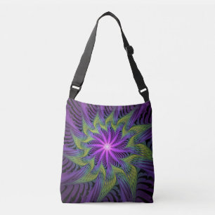 Sac Ajustable Fleur verte violette Art fractal abstrait moderne
