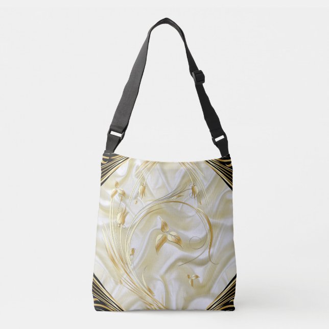Sac Ajustable Fleurs Abstraites d'argent ou d'or sur - Silk & Ar (Devant)