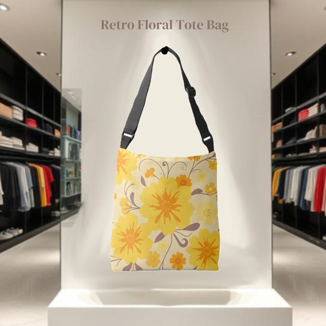 Sac Ajustable Fleurs florales-jaunes rétro (Retro Sunshine Floral-Yellow Flowers Crossbody Bag )