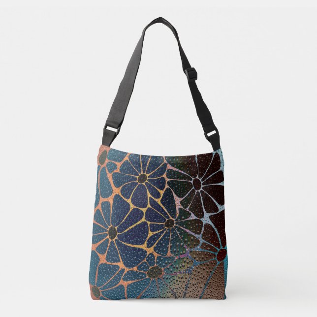 Sac Ajustable Fleurs pluvieuses rétro-Turquoises de Cobalt (Devant)