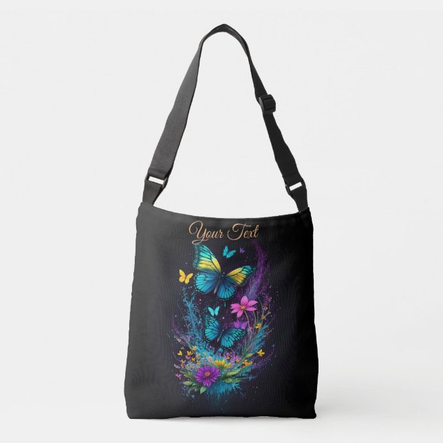 Sac Ajustable Fleurs roses et bleues femmes mignonnes Papillons (Devant)