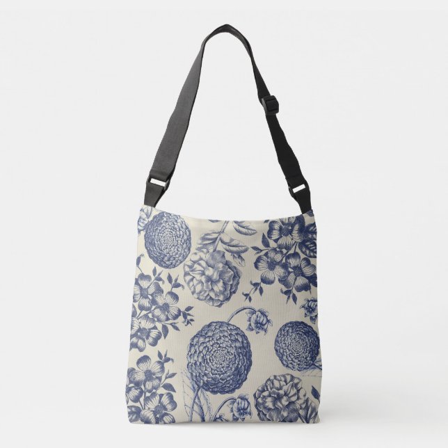 Sac Ajustable Flore d'impression florale de fleurs bleues antiqu (Devant)