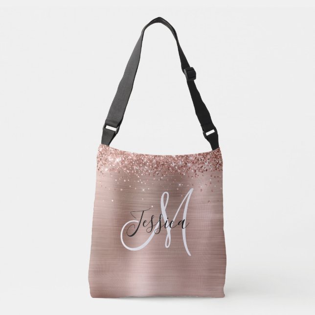 Sac Ajustable Glitterie Rose Gold Foil noir blanc Monogramme (Devant)