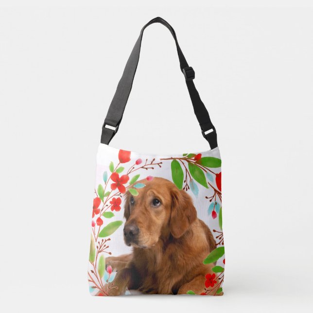 Sac Ajustable Golden Retriever Chien photo avec cadre floral (Devant)