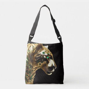 Sac Ajustable Grâce Royale : Le Jaguar Doré Orné d'Émeraudes
