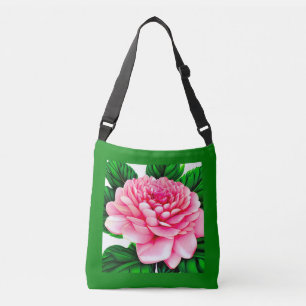 Sac Ajustable Grande pivoine rose avec Feuilles vert émeraude