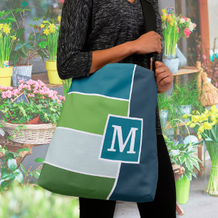 Sac Ajustable Grandes bandes en bleu et vert avec Monogrammes