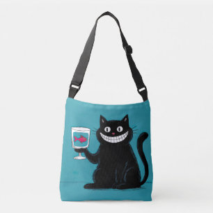 Sac Ajustable Grinning Black Cat with Fish in the Glass